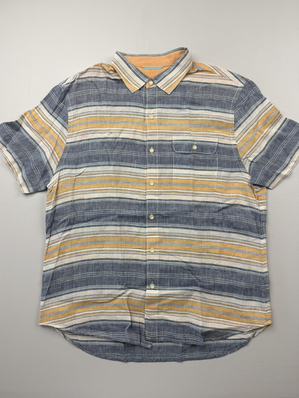 Tommy Bahama Shirt Mens Large Blue Striped Short Sleeve Linen Button Up Casual